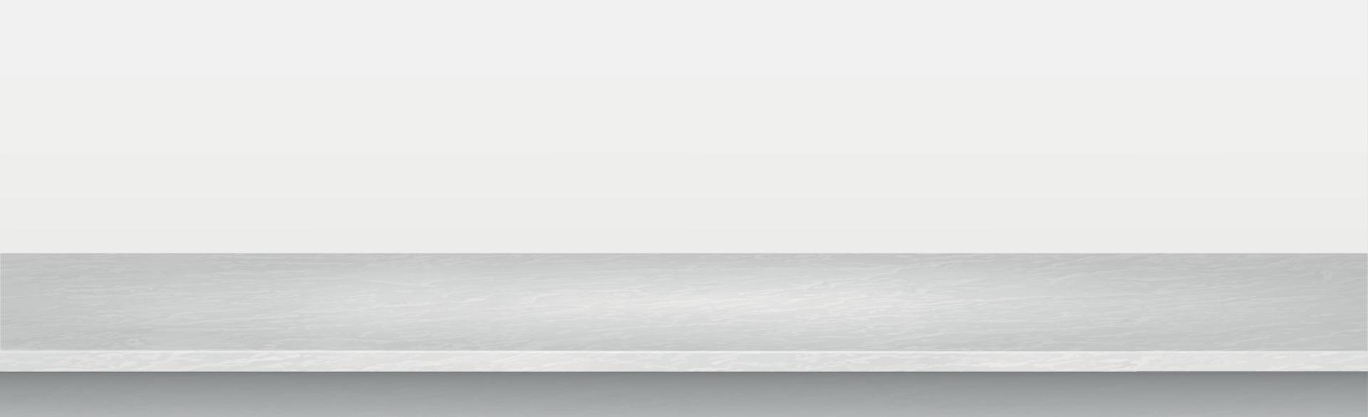 Gray concrete stone countertop on white panoramic background, promotional web template - Vector