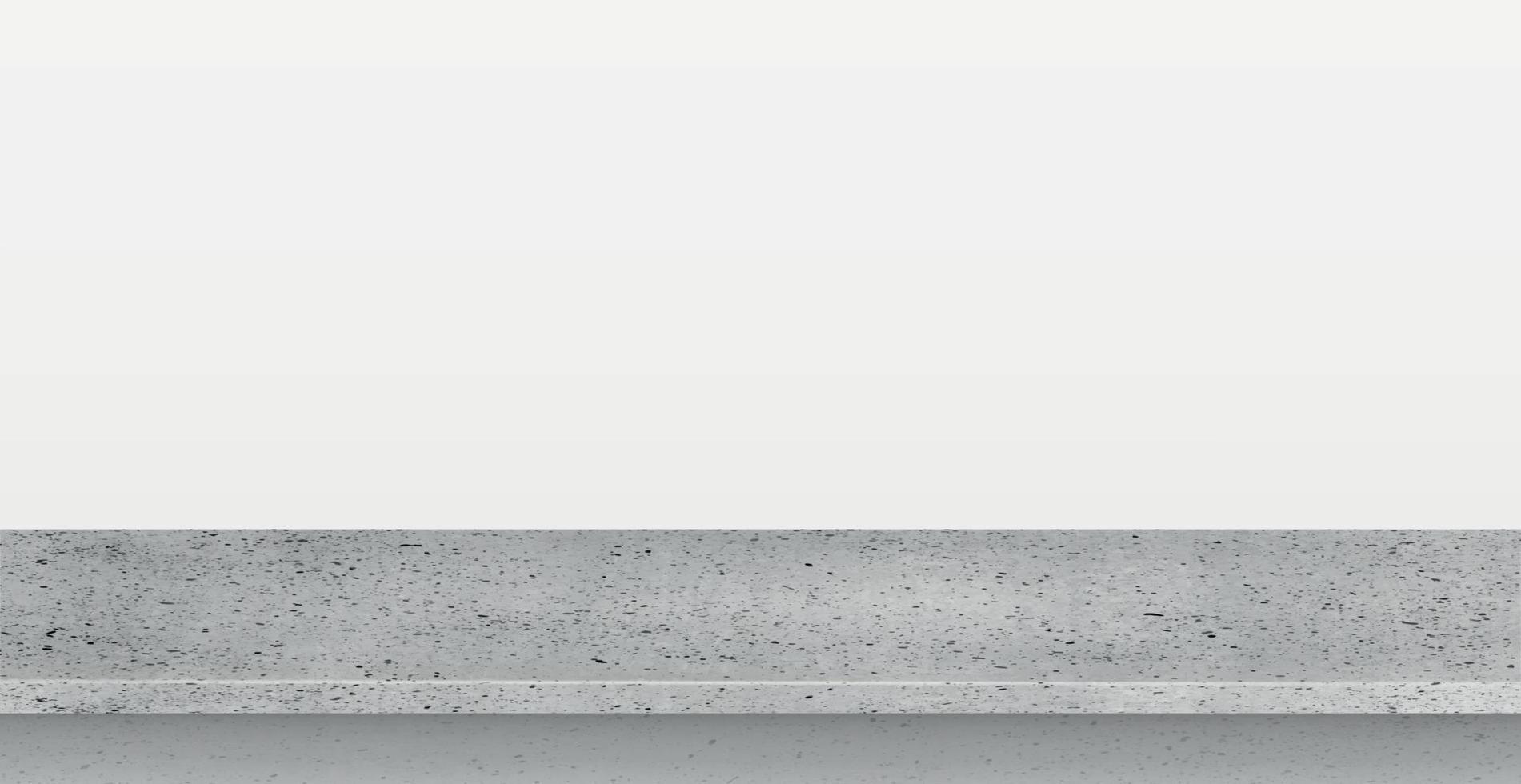 encimera de piedra de hormigón gris sobre fondo panorámico blanco, plantilla web promocional - vector