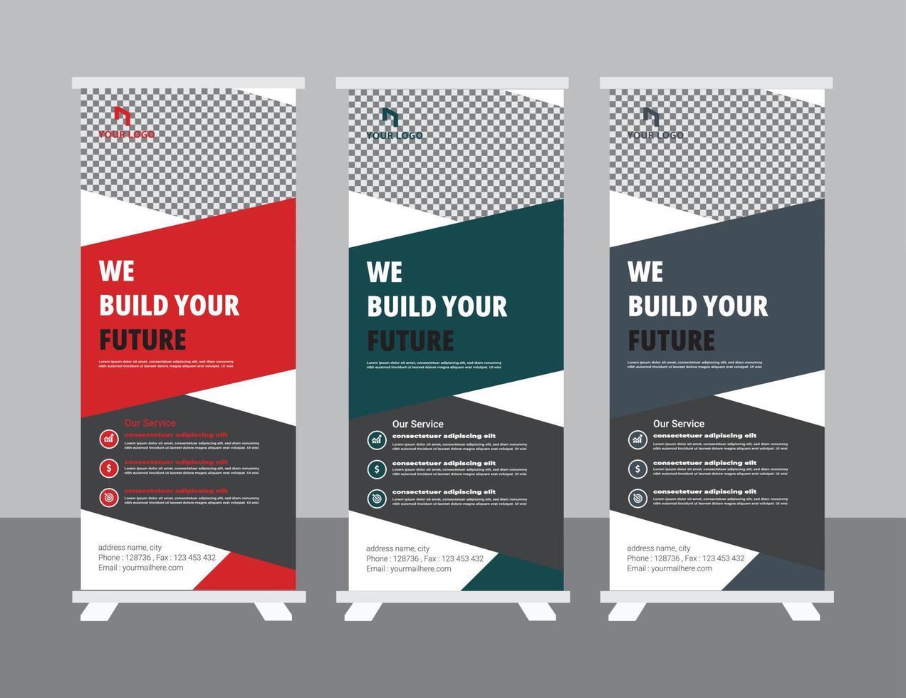 Roll up banner design template, modern x-banner vector