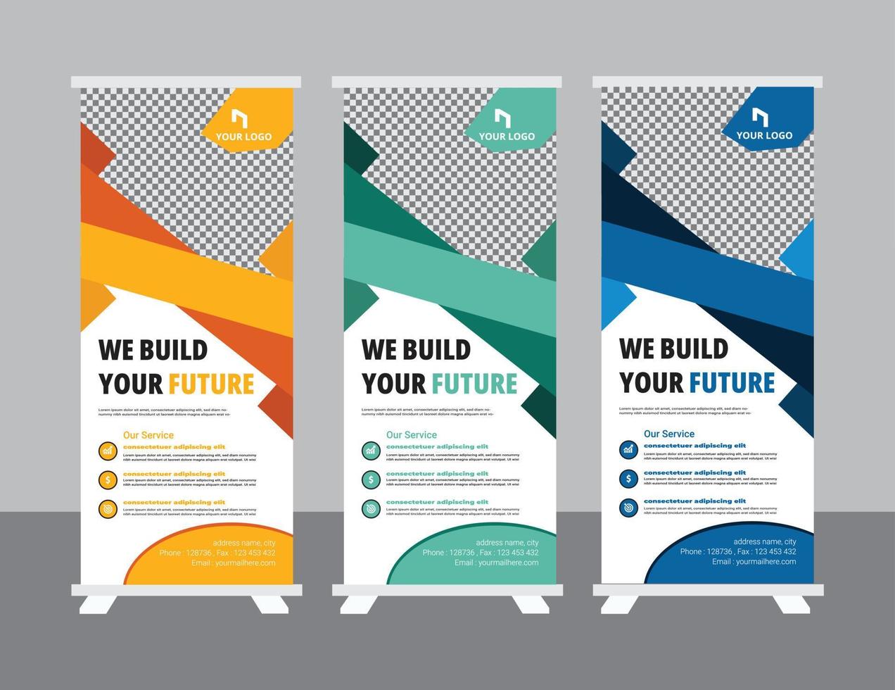 Roll up banner design template, modern x-banner vector
