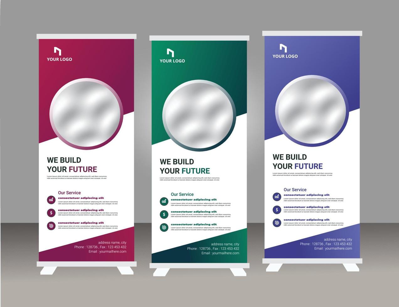 Roll up banner design template, modern x-banner vector