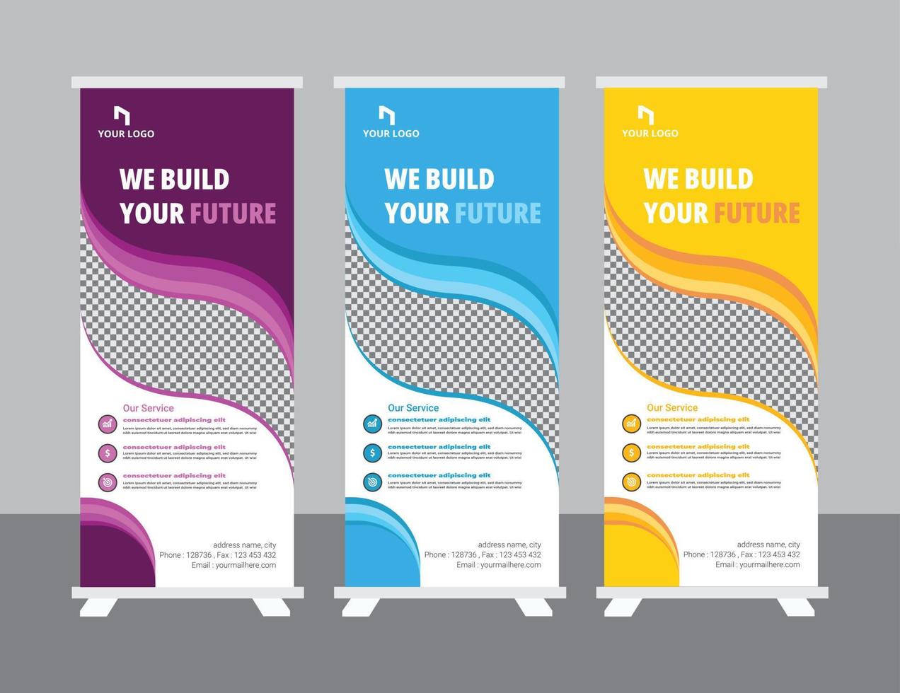 Roll up banner design template, modern x-banner vector