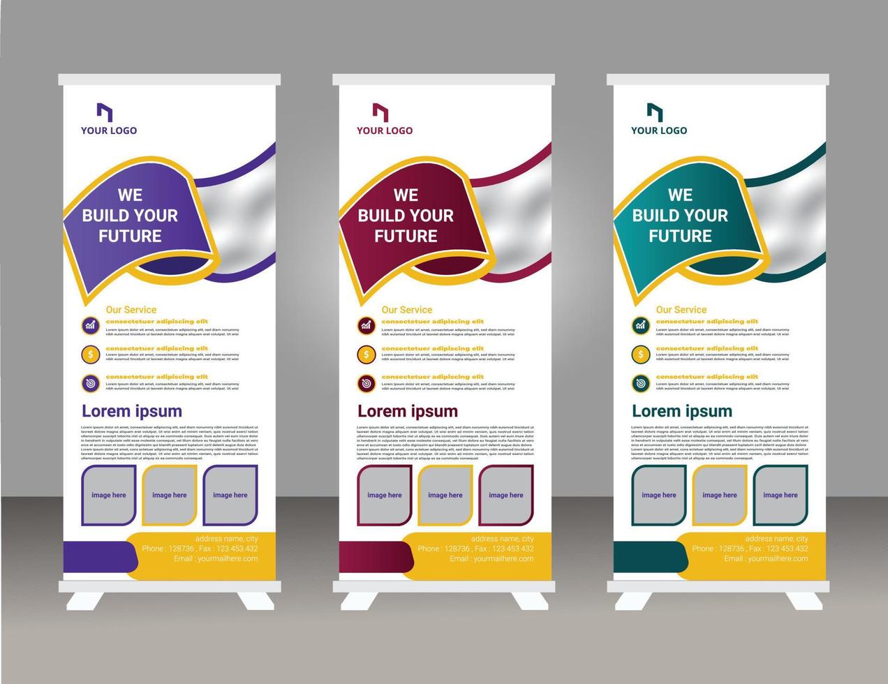 Roll up banner design template, modern x-banner vector