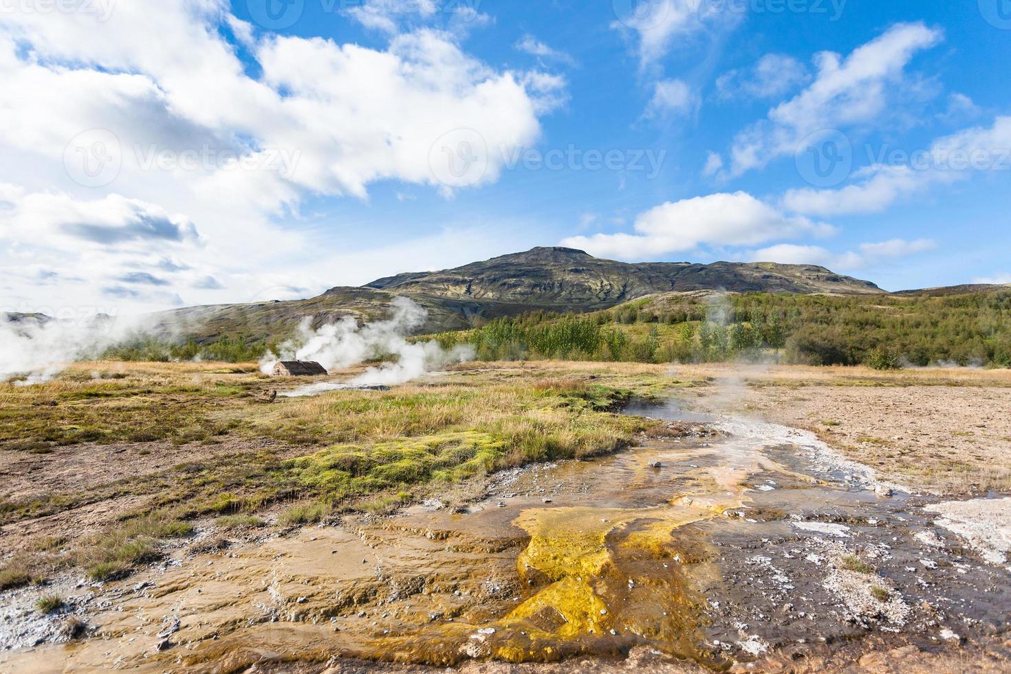 view Haukadalur geyser area in Iceland in autumn photo