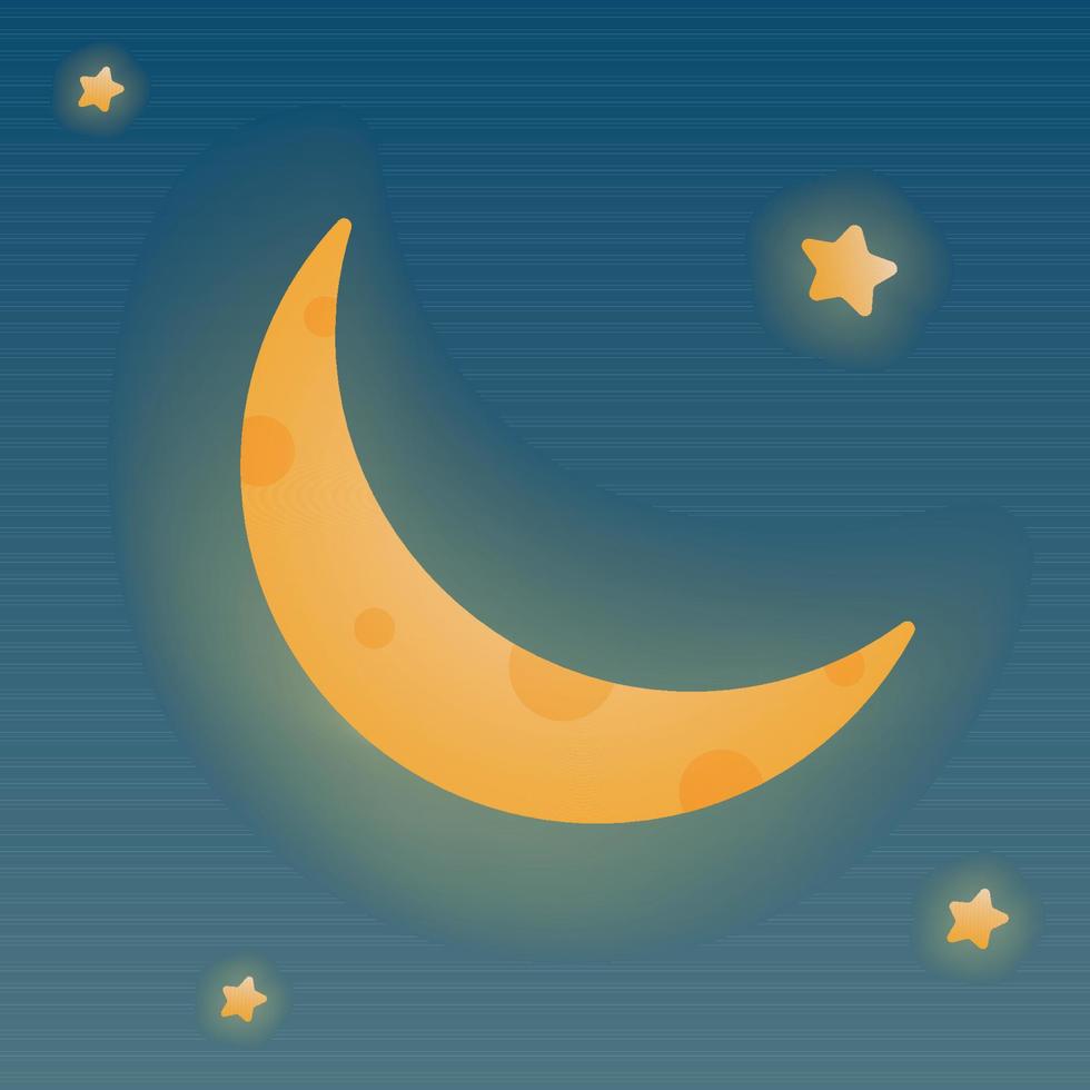 ilustración vectorial de dibujos animados de luna creciente o luna nueva. icono 3d de luna joven con brillo y estrellas vector