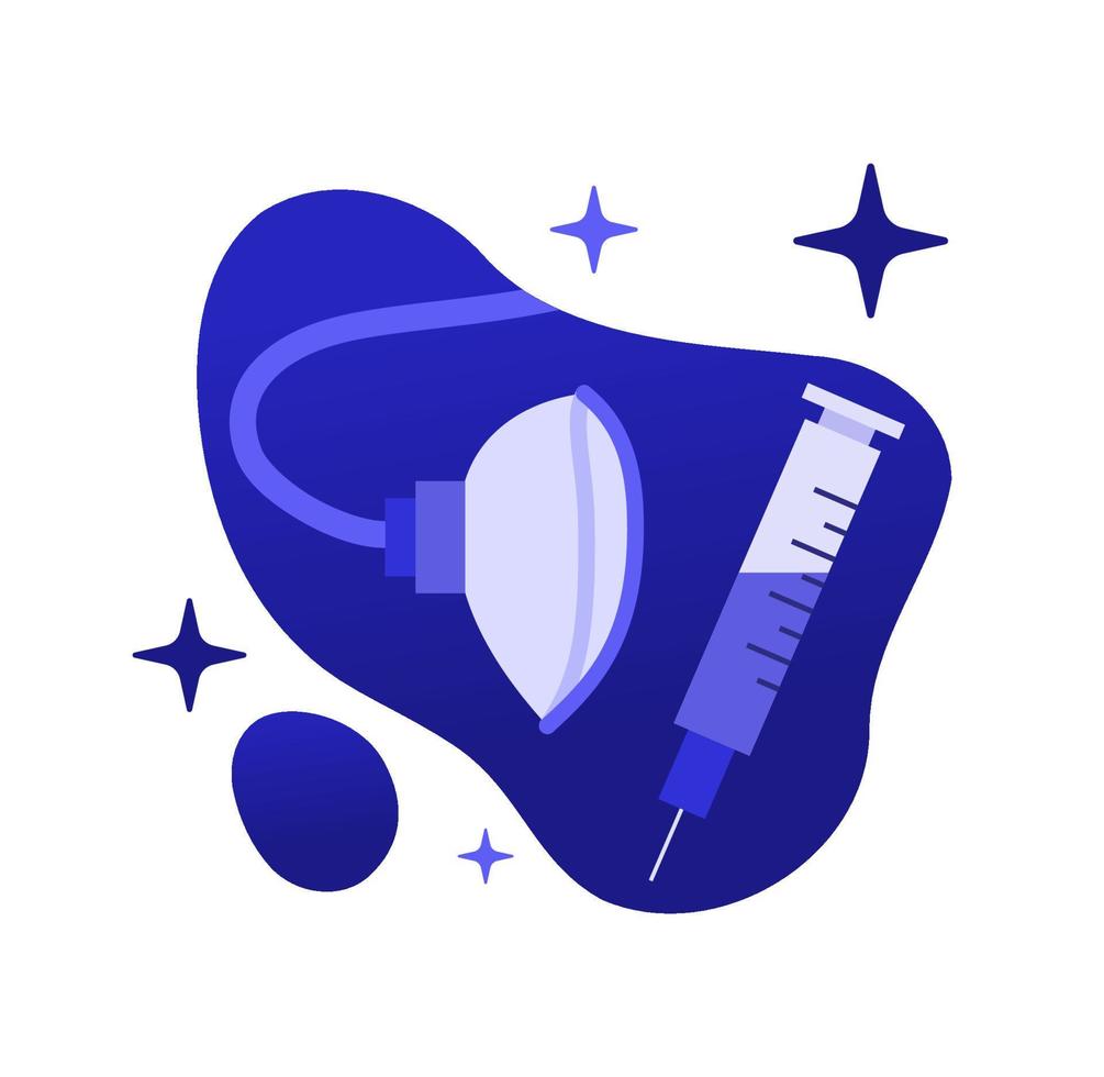 Medical Injector and Anesthesia Mask Flat Vector Illustration Purple