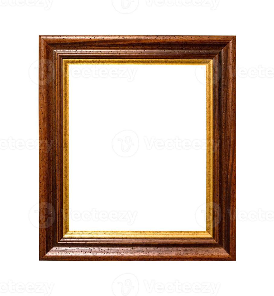 old wide dark brown wooden picture frame isolated photo