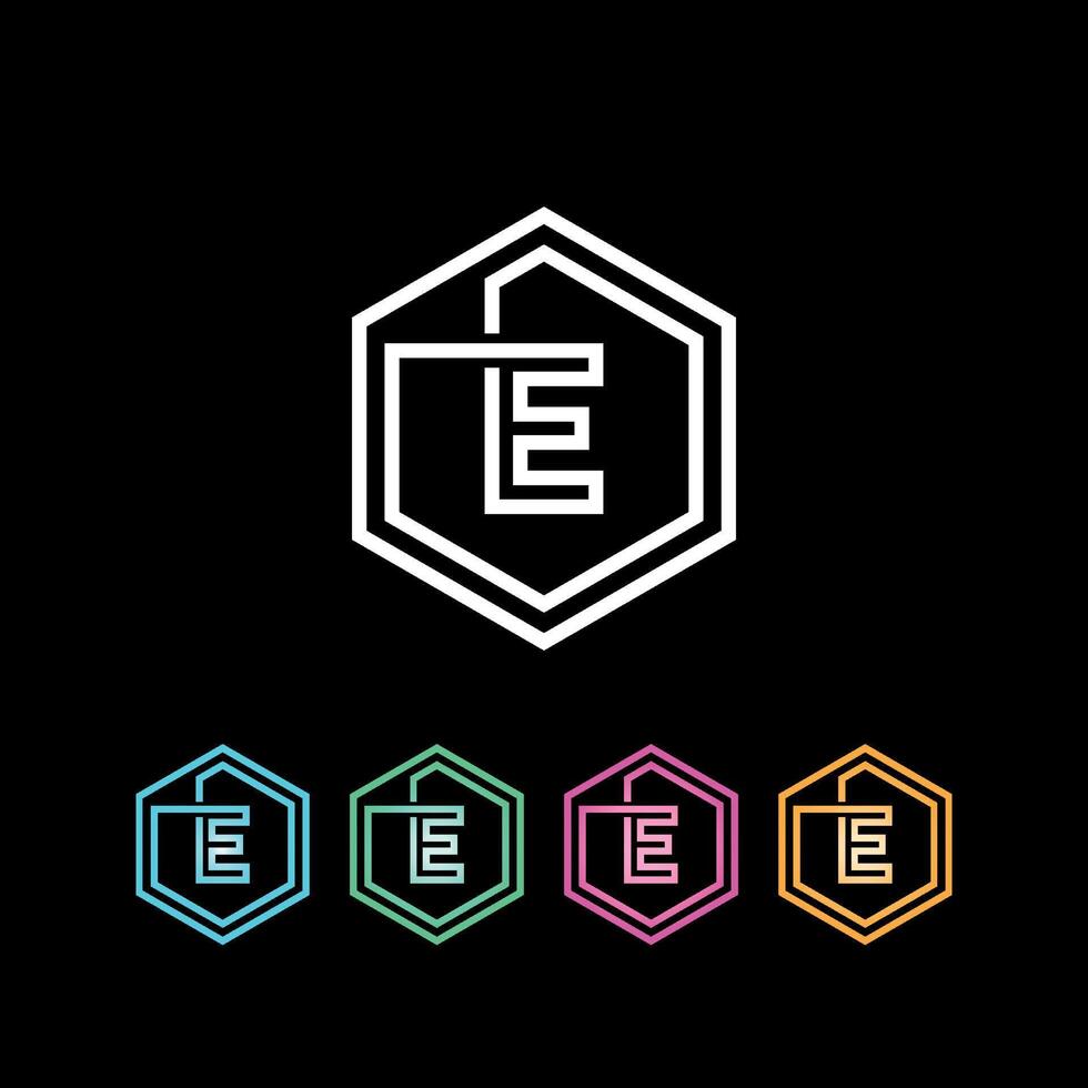 e logo hexagone letter E creative logo vector