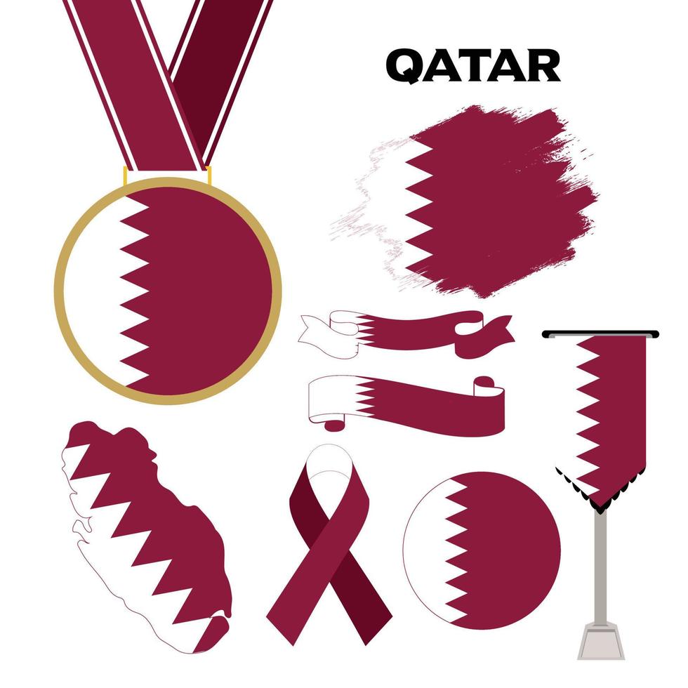 colección de elementos con la plantilla de diseño de la bandera de qatar vector