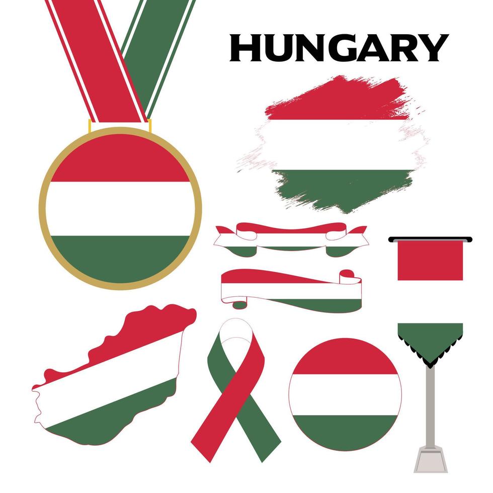 Elements Collection With The Flag of Hungary Design Template vector