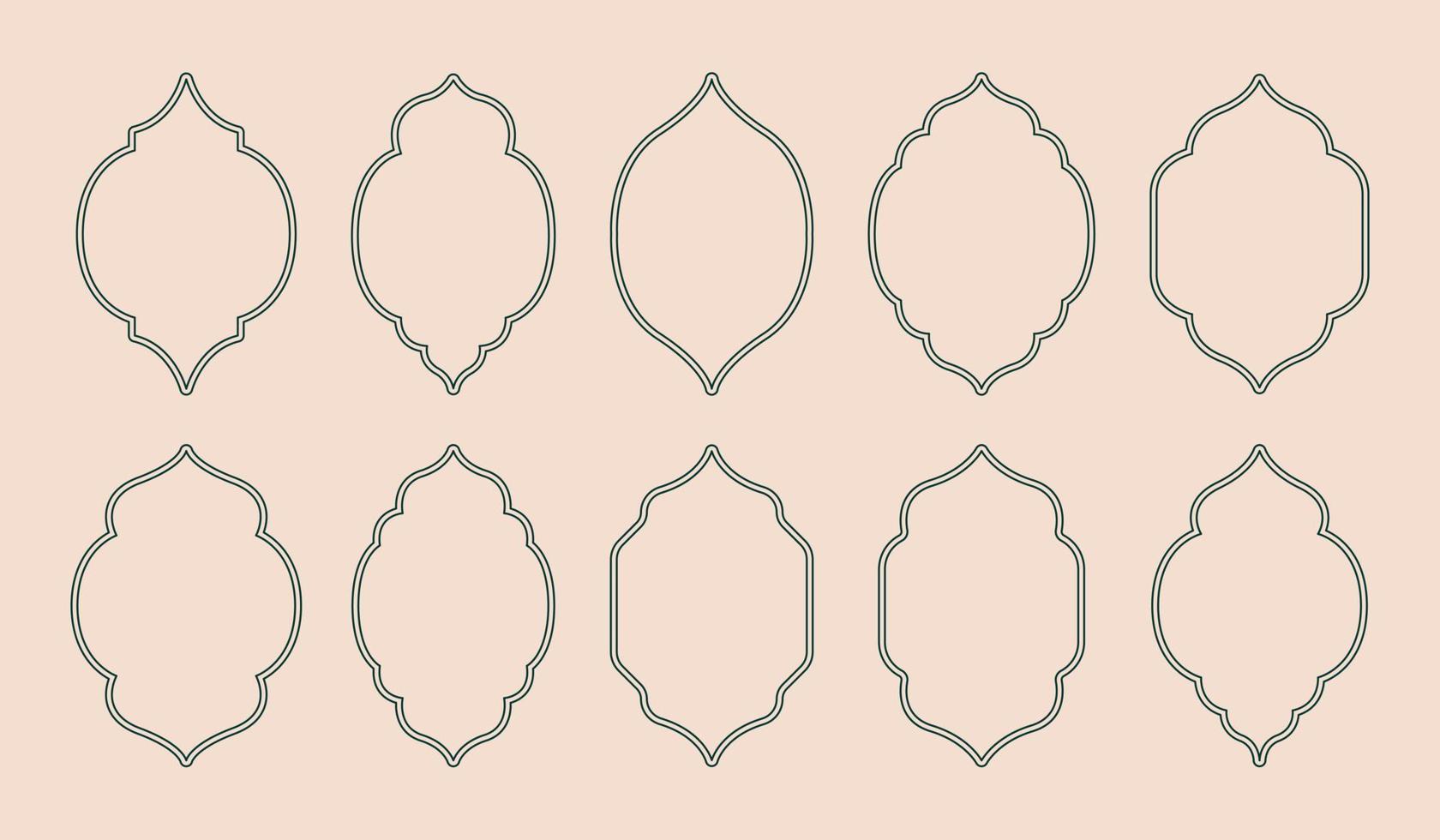 Set of oriental windows and frames. Islamic shapes in minimalistic abstract style. vector