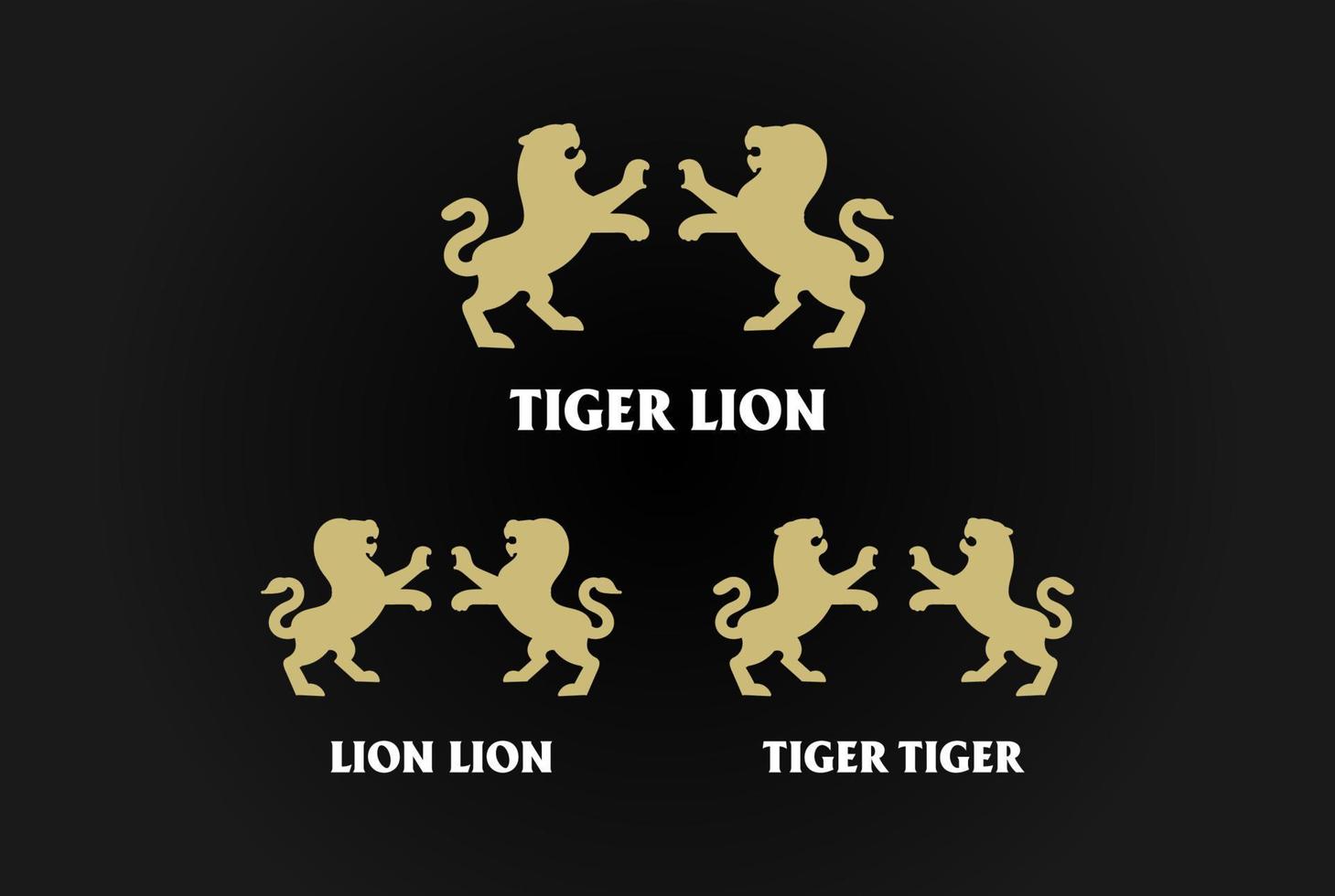 león de pie fuerte dorado leo y diseño de logotipo de cresta de silueta de tigre vector