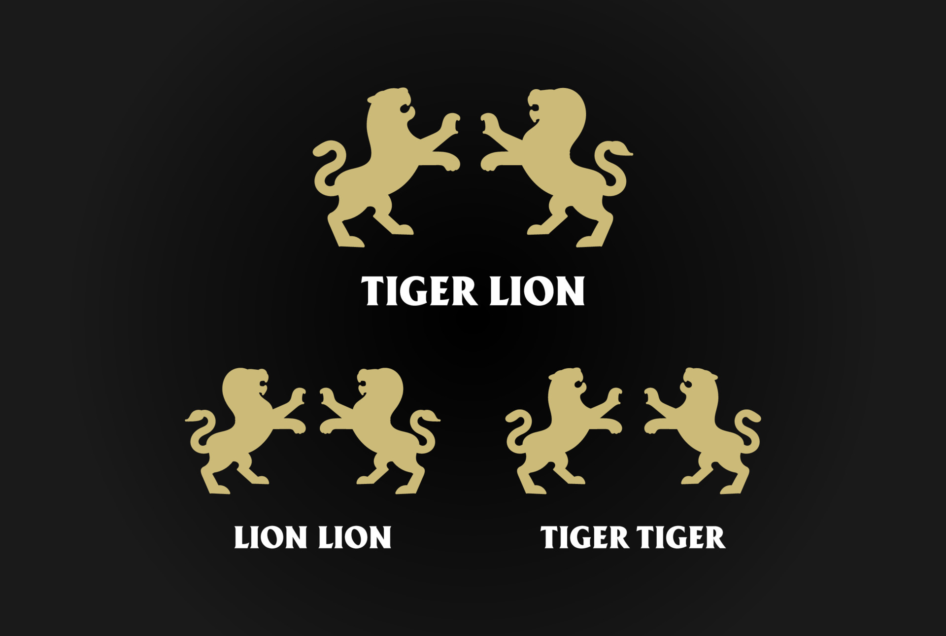 Golden Strong Standing Lion Leo And Tiger Silhouette Crest Logo Design golden-strong-standing-lion-leo-and-tiger-silhouette-crest-logo-design