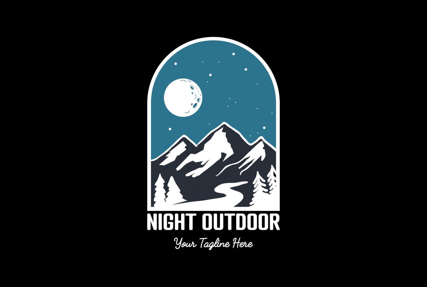 Night Sky Pine Evergreen Spruce Conifer Larch Cypress Fir Forest with Lake Creek River Badge Emblem for Outdoor Camp Adventure T Shirt Logo Design vector