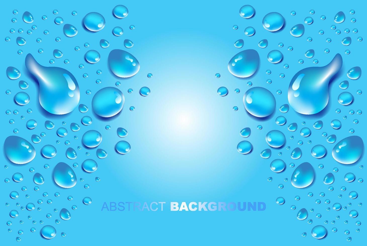 Vector Illustration of water drops different size with reflection isolated on blue background
