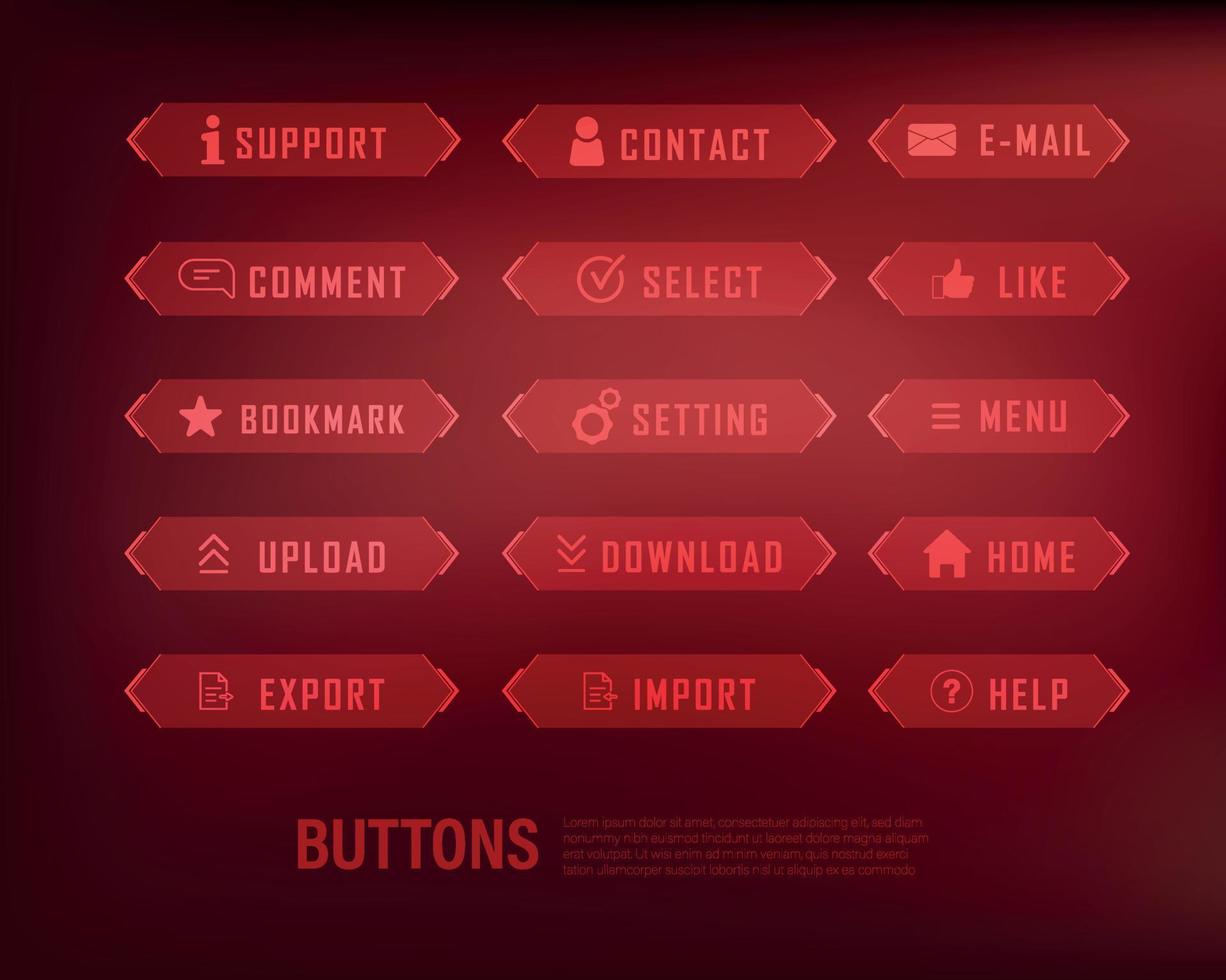 button collection sci-fi style set color blue vector