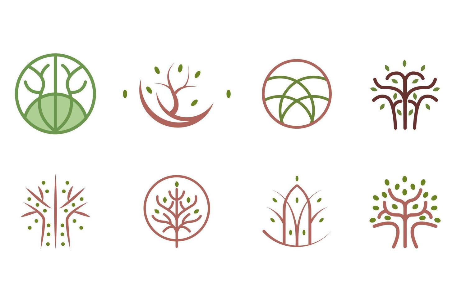 conjunto de elementos del logotipo del árbol. negocio para residentes, vivos, puertas, animales, naturaleza, salvar el mundo y más vector