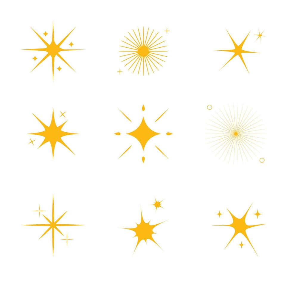 Set of sparking star. Icon and symbol.  Starry vector illustration isolated on white background