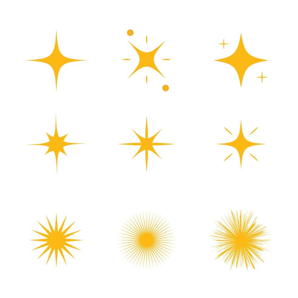 Set of sparking star. Icon and symbol.  Starry vector illustration isolated on white background