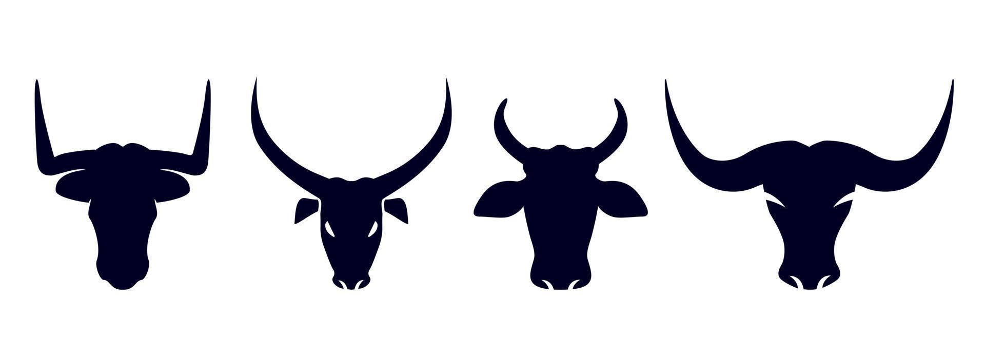 bull and cow head vector silhouette with big horn