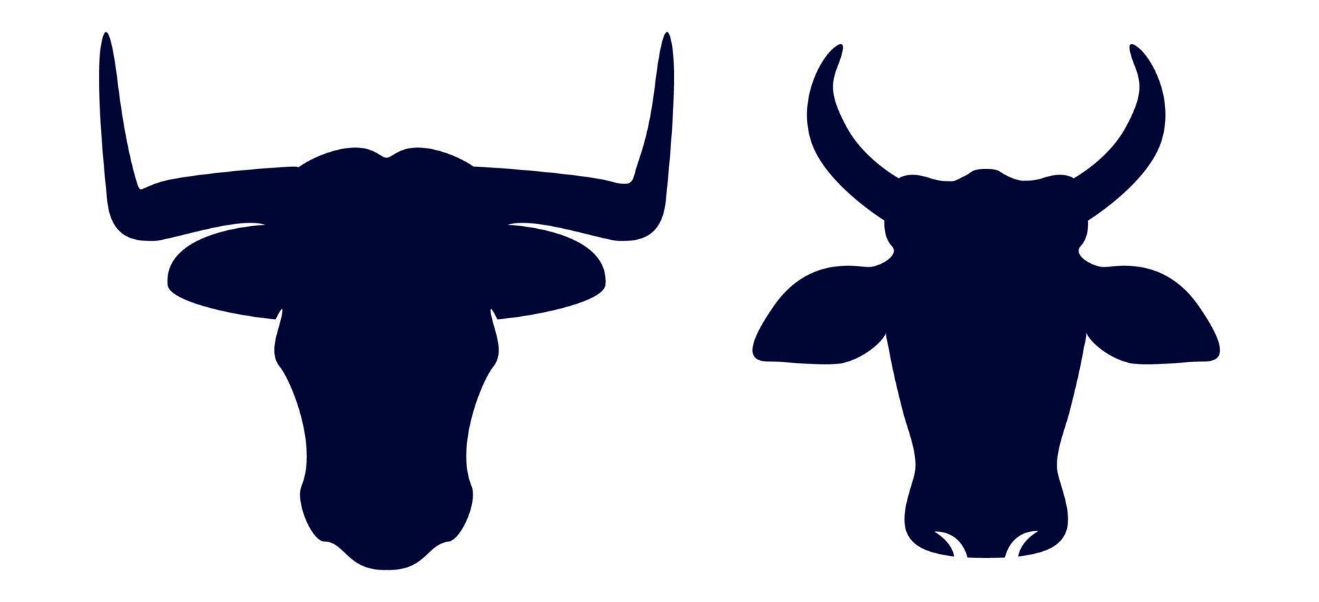 bull and cow head vector silhouette with big horn