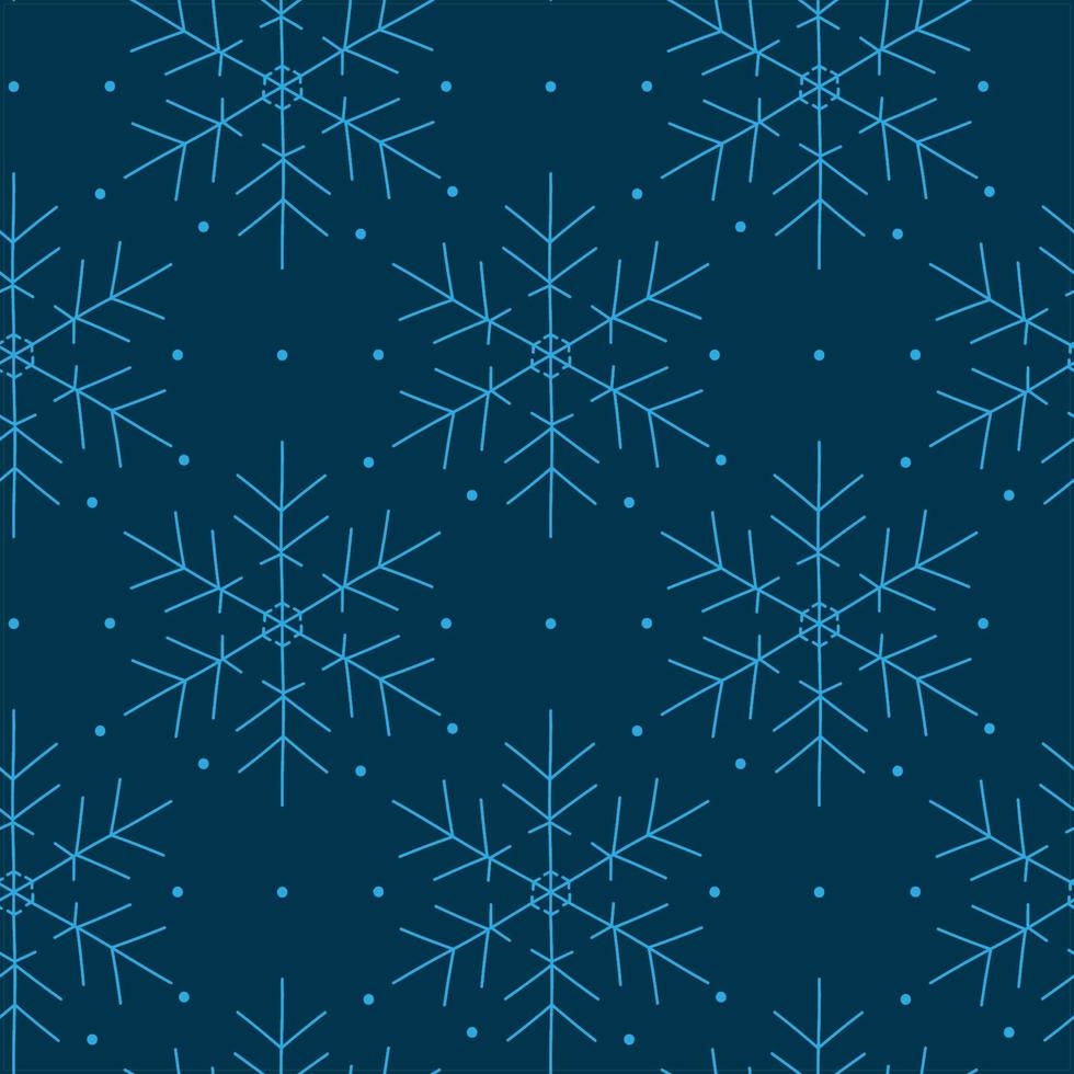 patrón sin costuras de copos de nieve azul profundo. vector