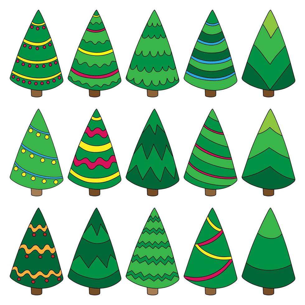 Christmas tree doodle set. vector