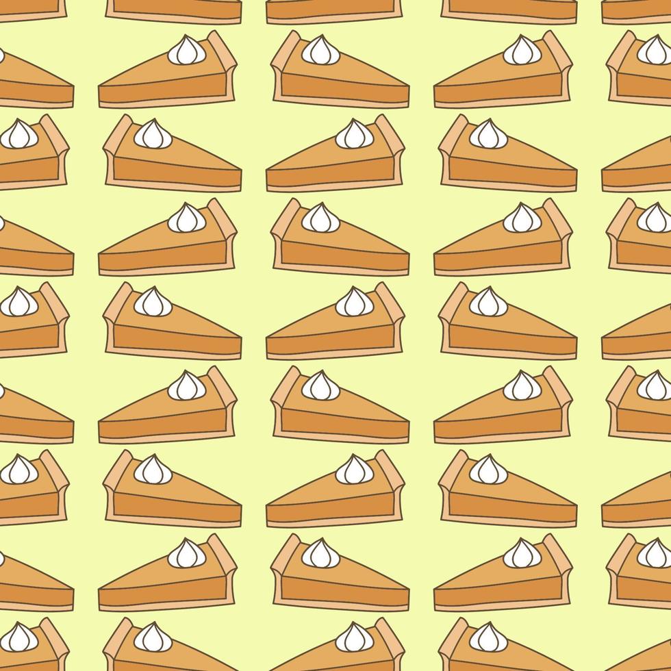 Pumpkin pie retro style poster. Piece of pie with whipped cream. Seamless pattern. vector