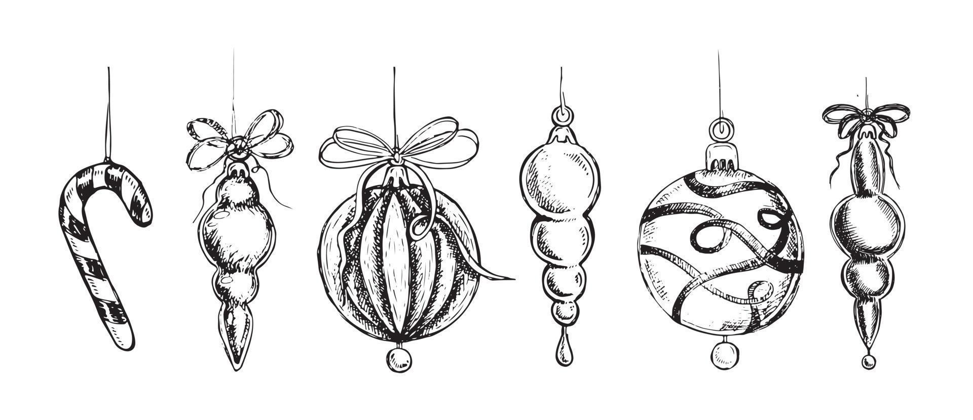 Christmas ball set. Hand drawn illustration. vector