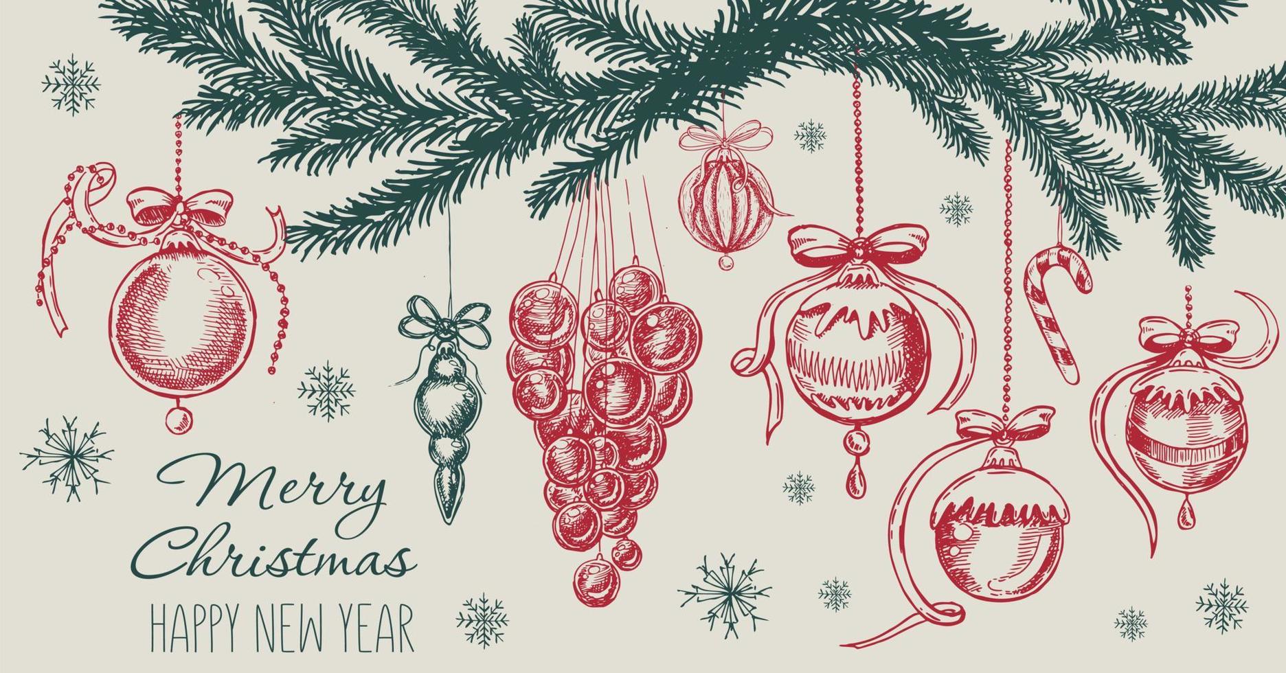 Christmas set in sketch style. Hand drawn illustration. vector