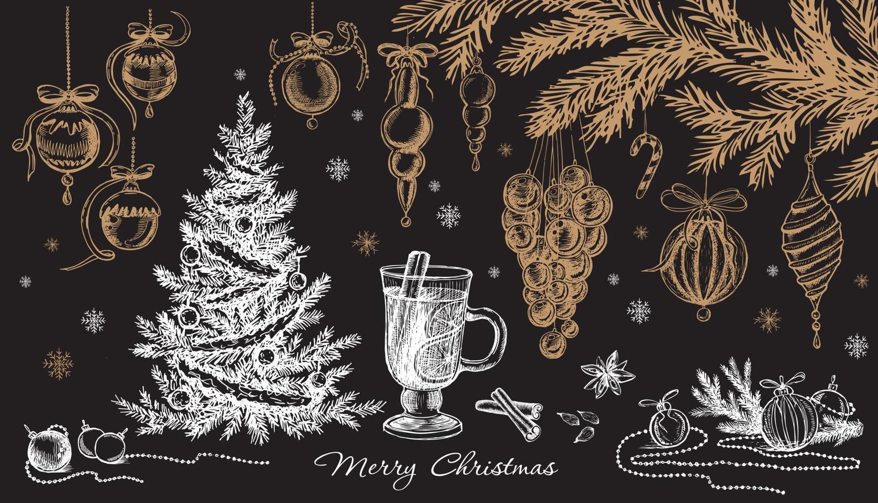 Christmas set in sketch style. Hand drawn illustration. vector