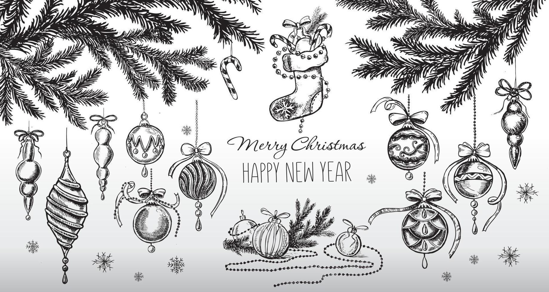 Christmas set in sketch style. Hand drawn illustration. vector