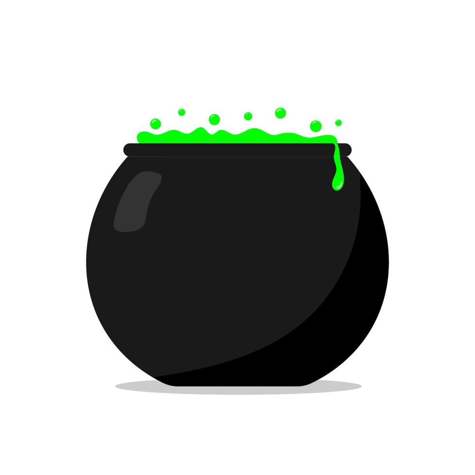 Witch cauldron with magic green potion. Witch pot. Traditional Halloween symbol. Icon logo design Flat style. vector