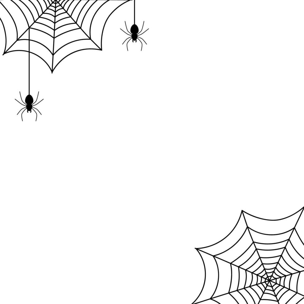 Frame of spider web with spiders. Traditional Halloween symbol. Isolated vector illustration