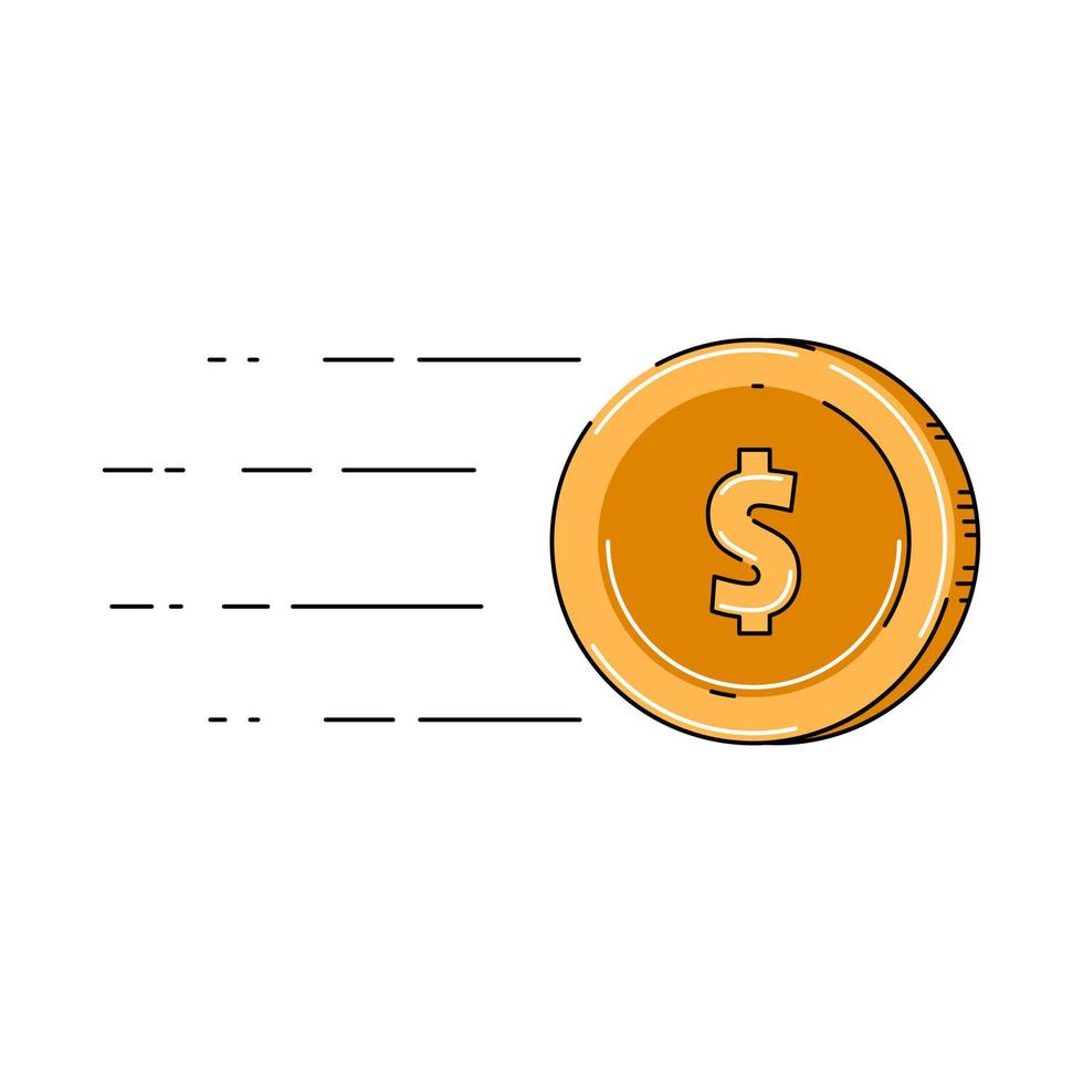 Coin moves. Money transfer, lack of money, receive, hold concept. Vector flat illustration.