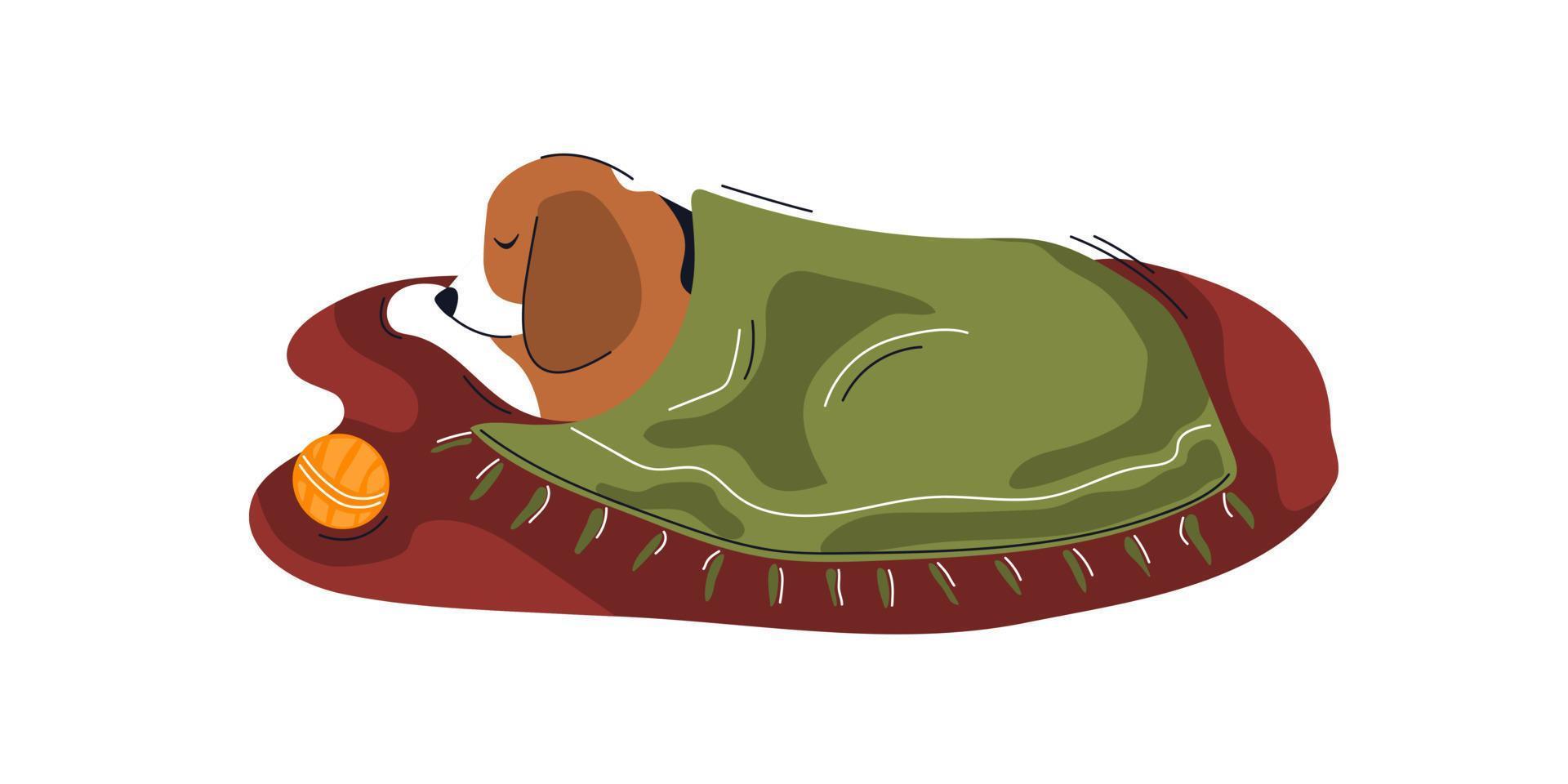 Dog sleeping sweetly. Concept of caring for pets, comfort, animal love. vector