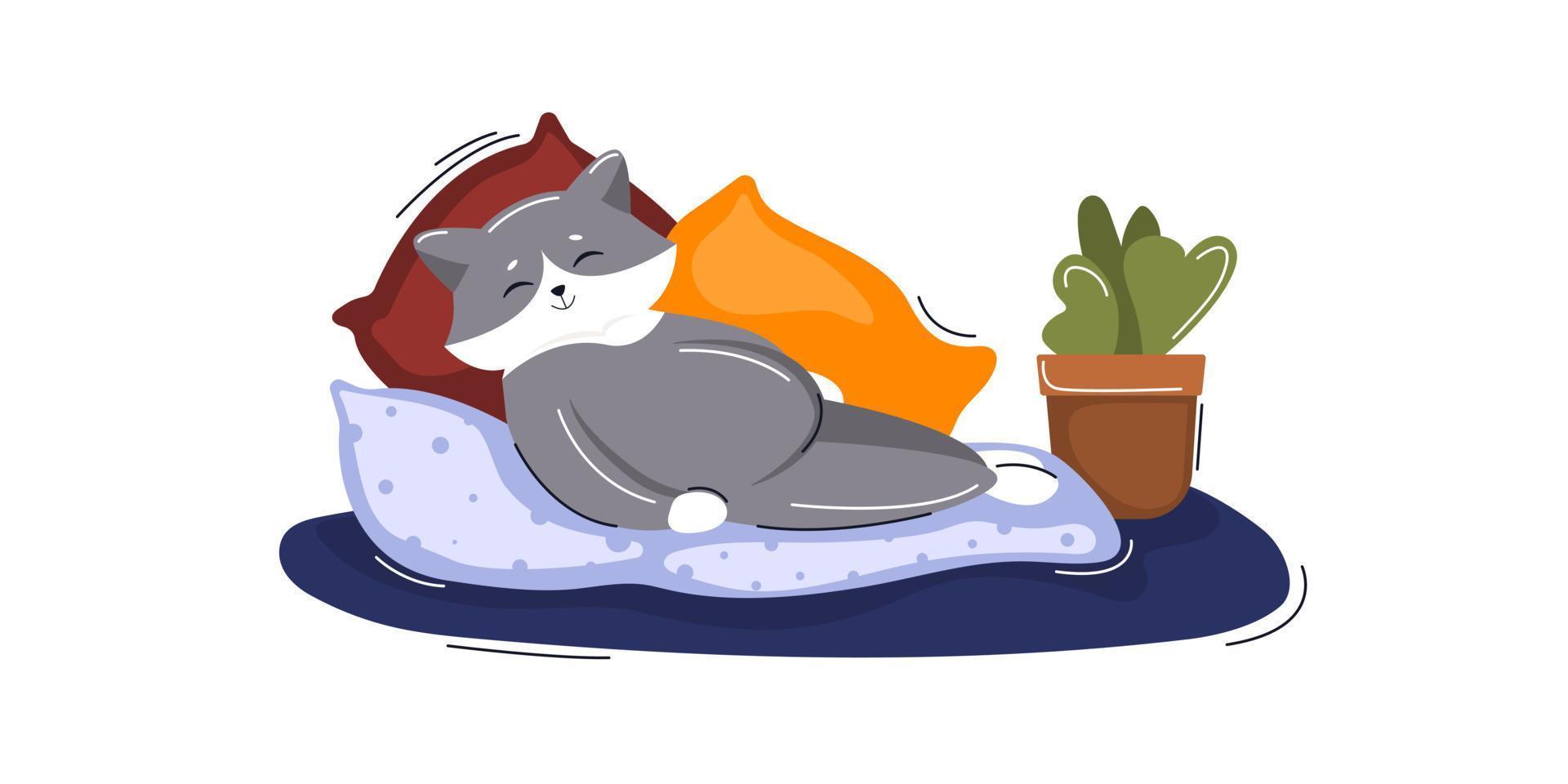 Cat sleeping sweetly on couch. Concept of caring for pets, comfort, animal love. vector