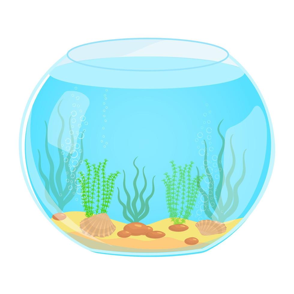 Empty aquarium with algae Vector illustration in cartoon style.