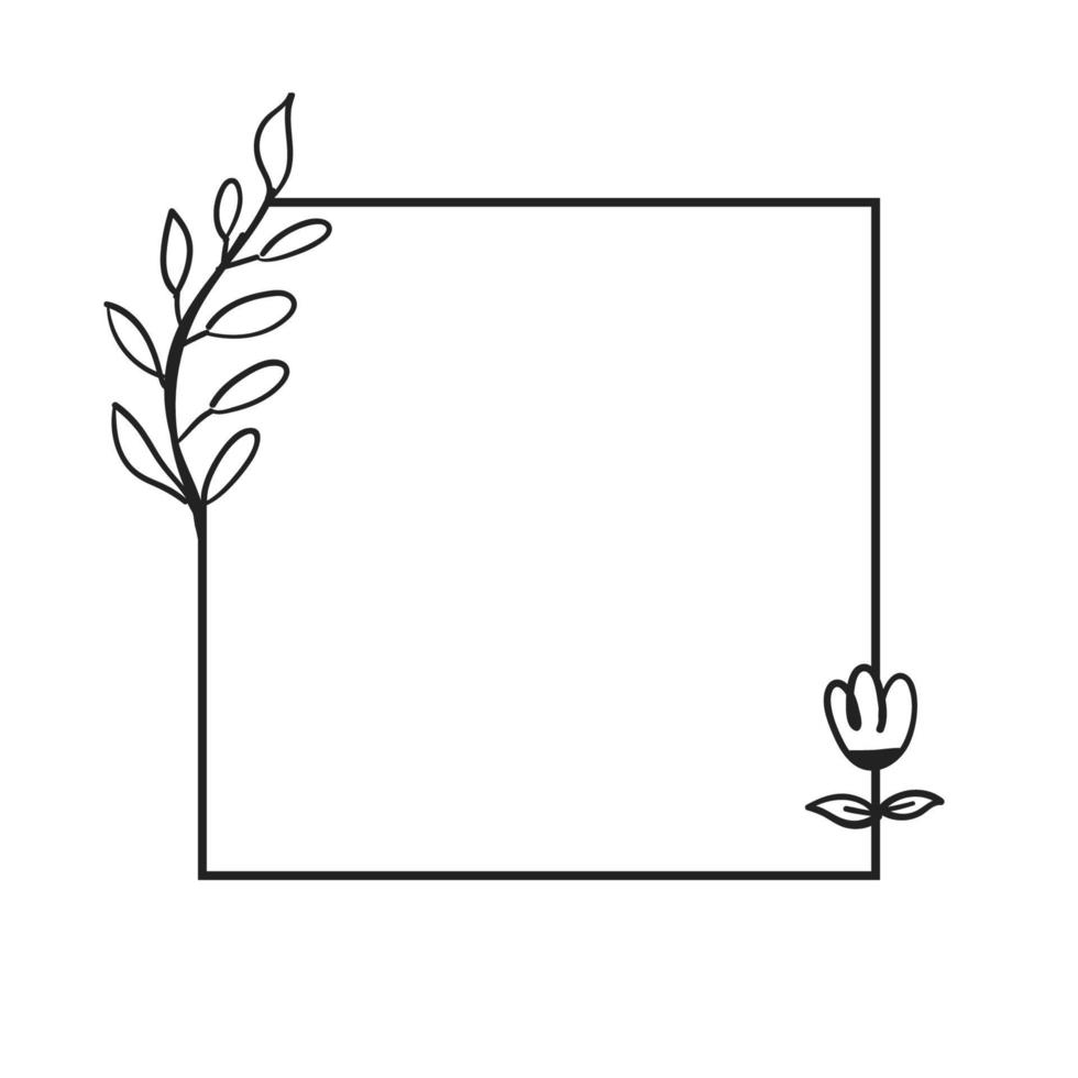 elemento de marco botánico cuadrado con hojas. ilustración de vector de contorno simple.