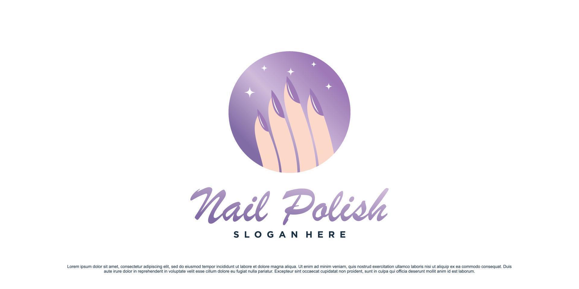 Nail polish logo design for manicure salon with woman hands and circle concept Premium Vector