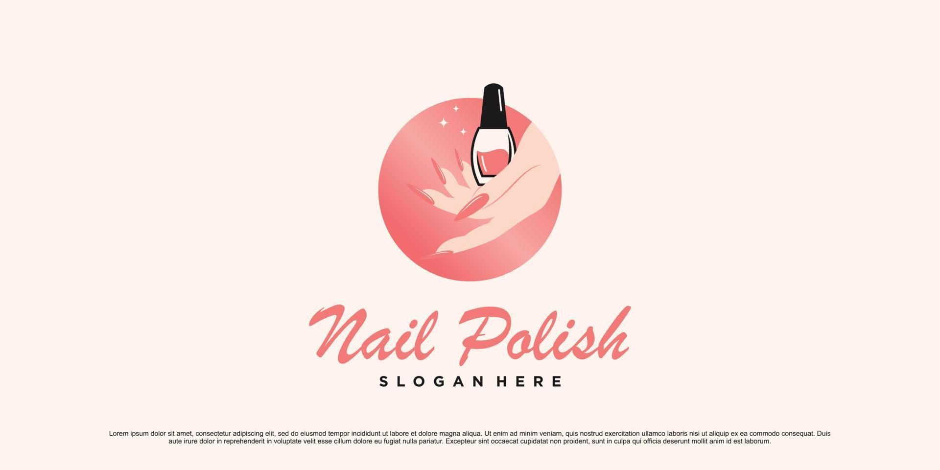 Creative nail polish logo design for manicure salon with woman hand and bottle icon Premium Vector