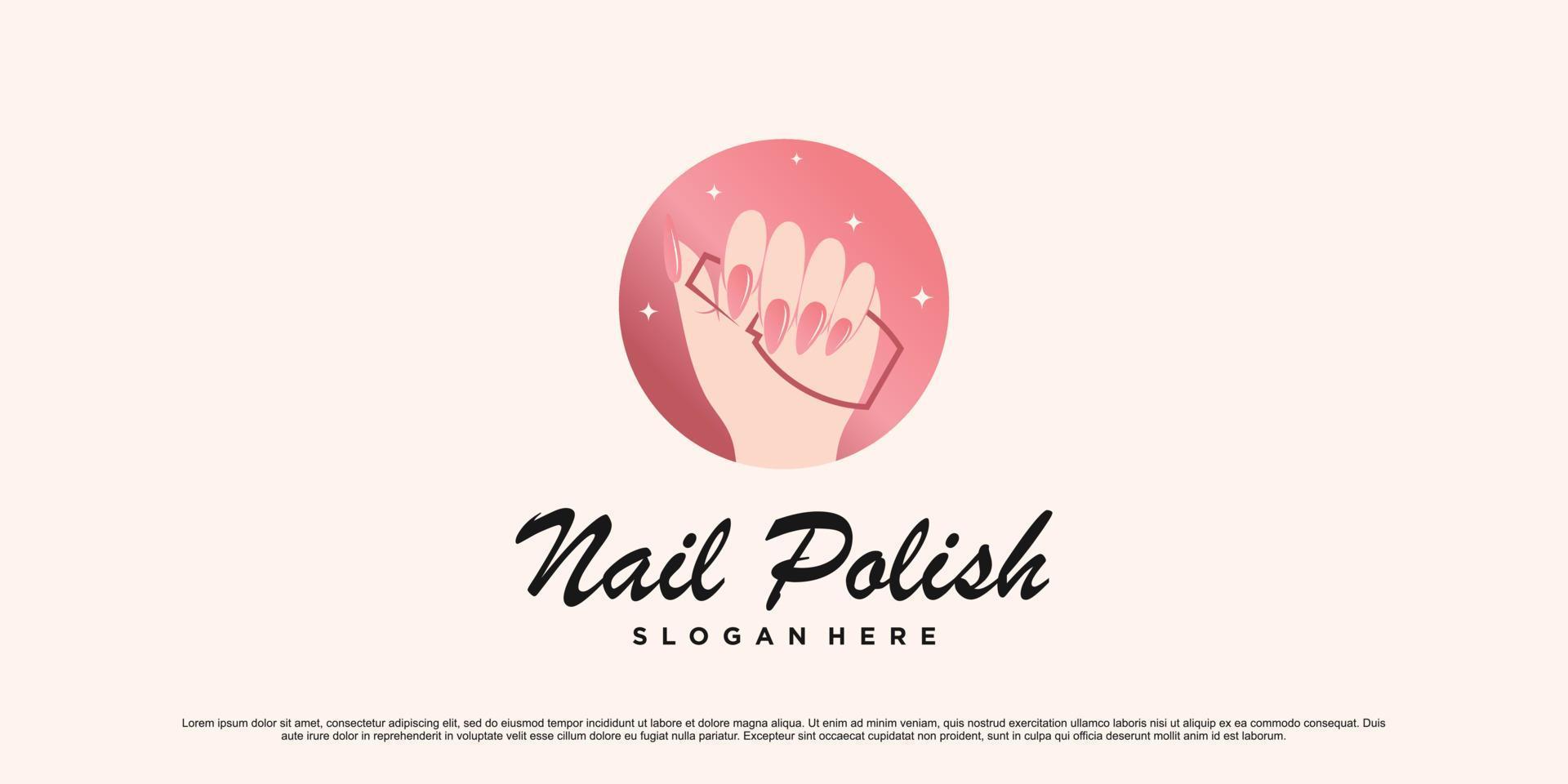 Creative nail polish logo design for manicure salon with woman hand and bottle icon Premium Vector