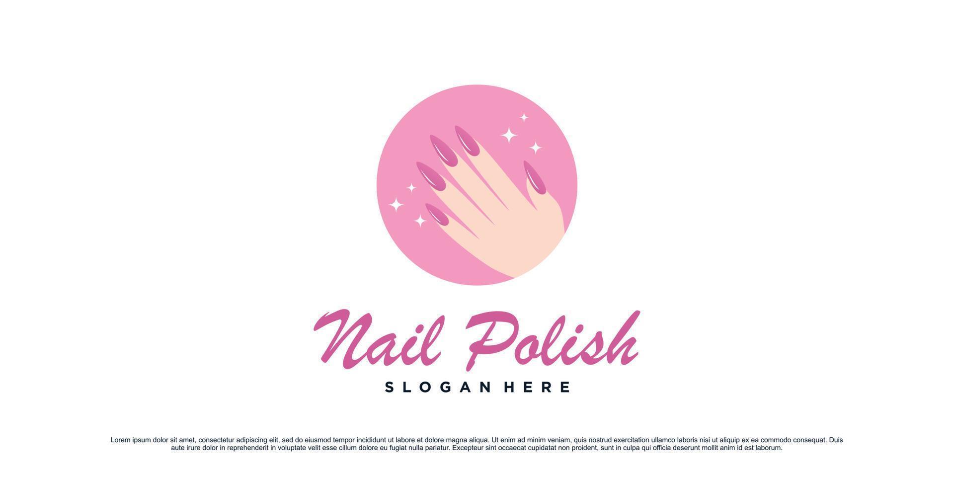 Nail polish logo design for manicure salon with woman hands and circle concept Premium Vector