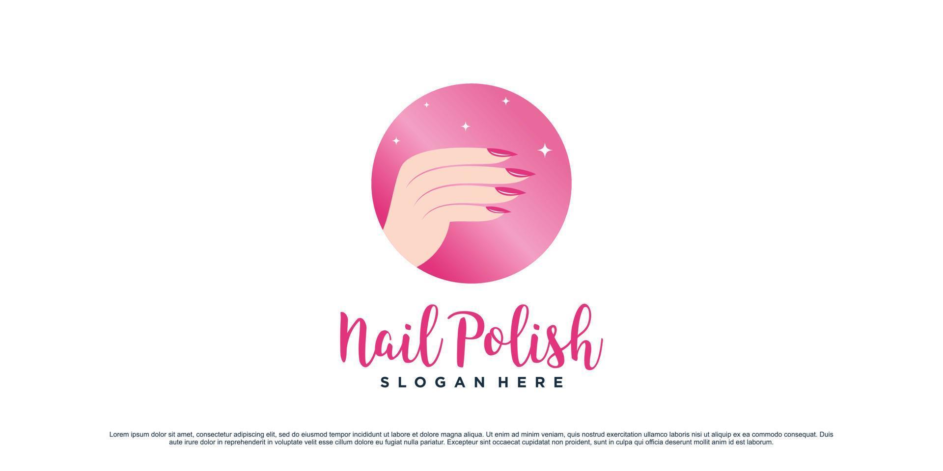 Nail polish logo design for manicure salon with woman hands and circle concept Premium Vector