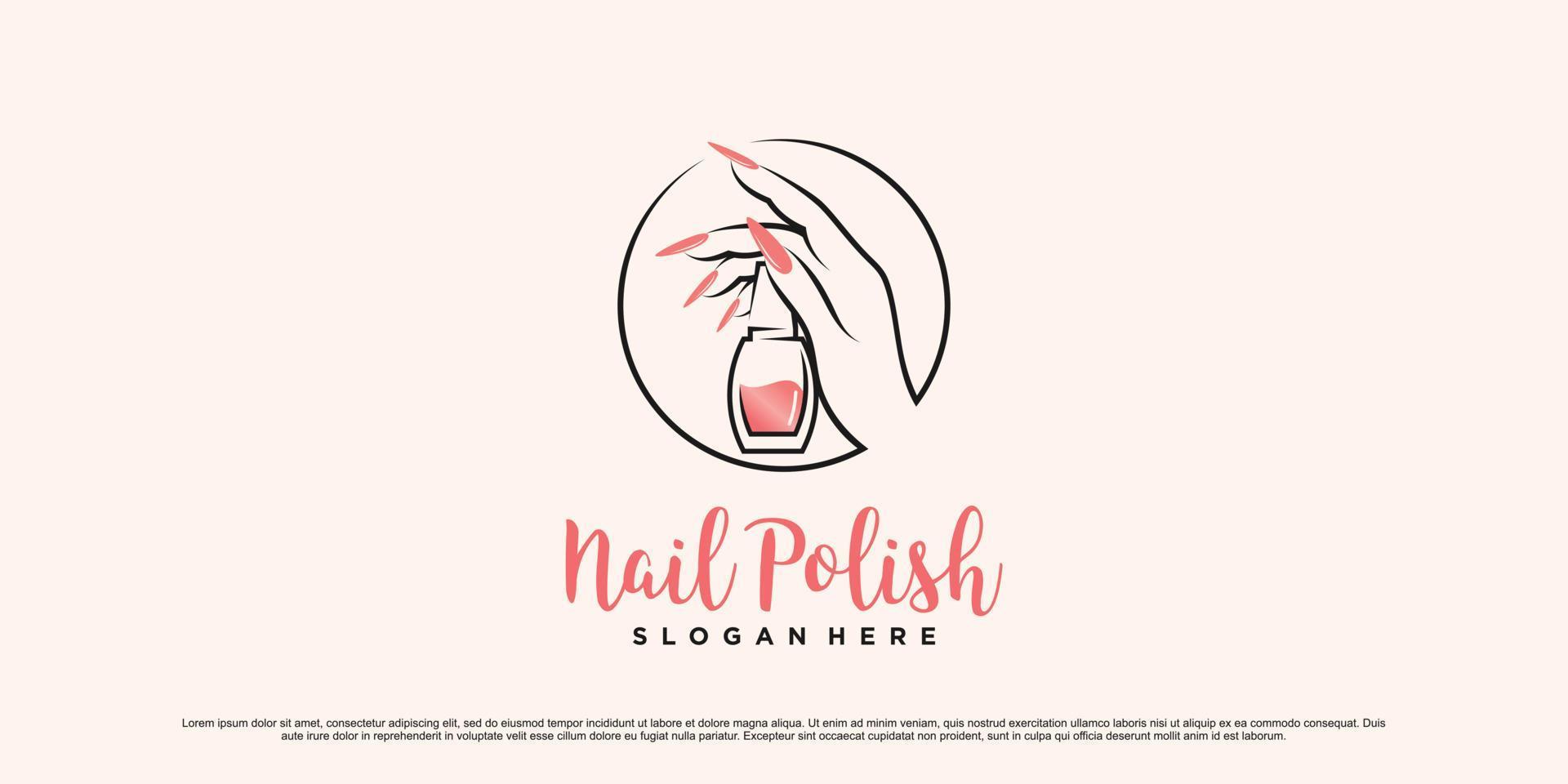 Nail polish logo design for nail art studio with circle concept and creative element Premium Vector