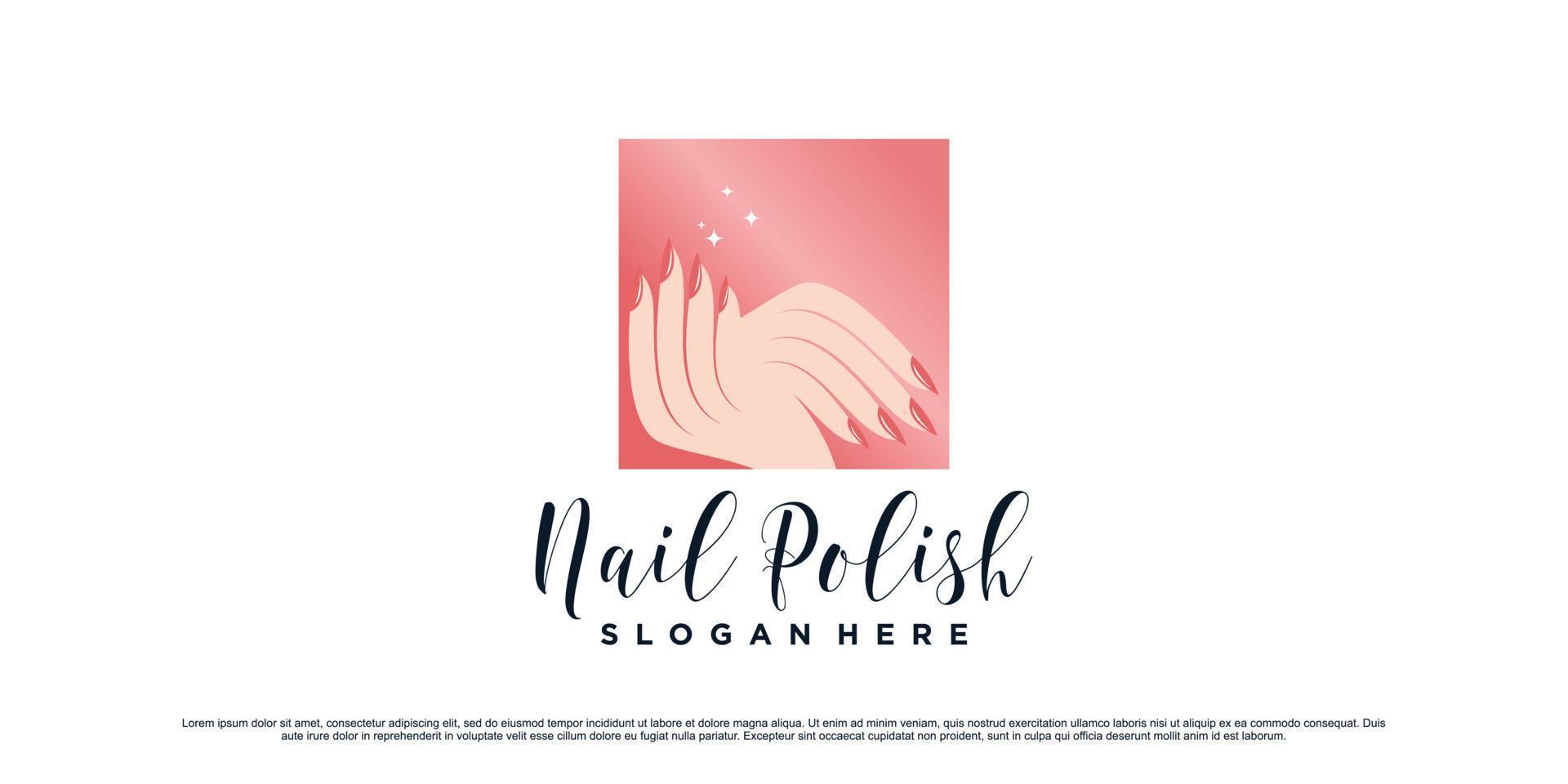 Nail polish logo design for nail art studio with woman hand and square concept Premium Vector