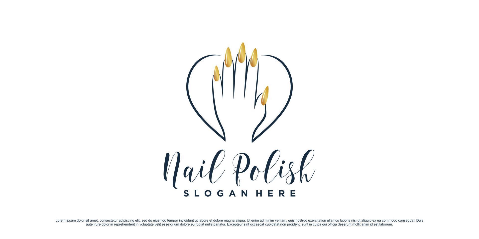 Nail polish studio logo design for manicure salon with love icon and creative element Premium Vector