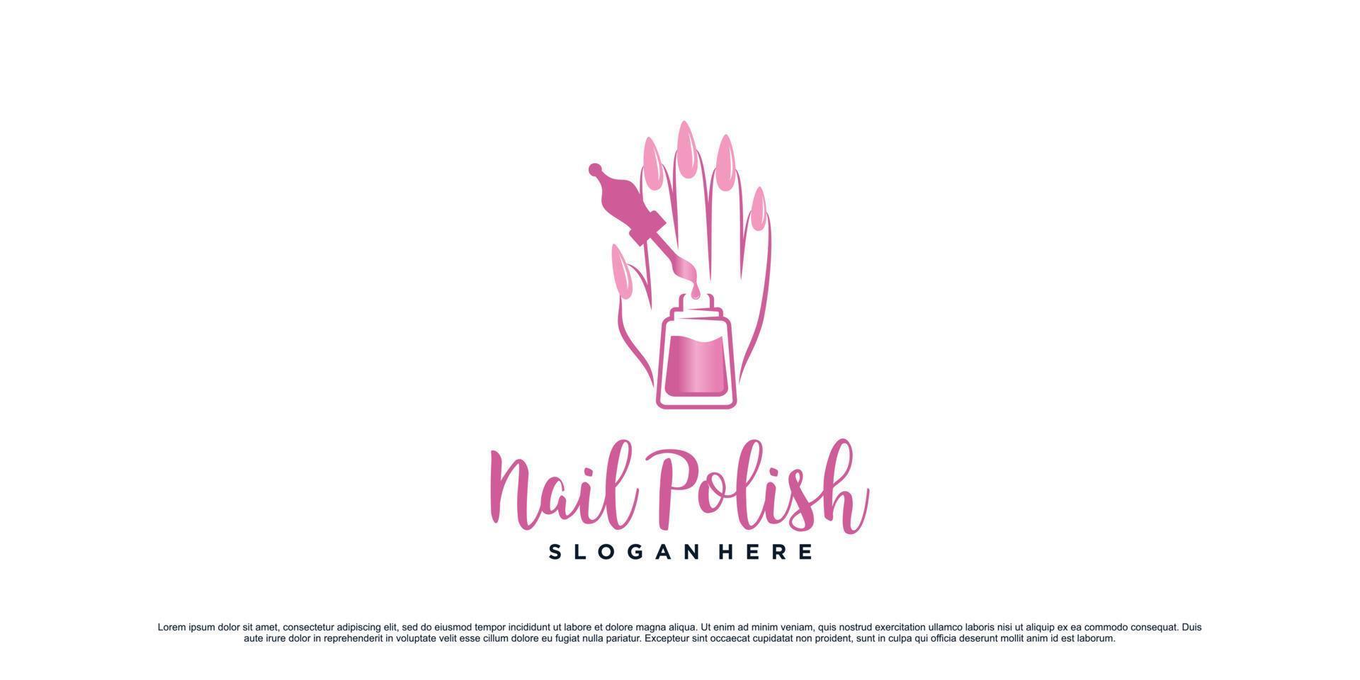 Nail polish and manicure logo design with woman hands and bottle icon Premium Vector