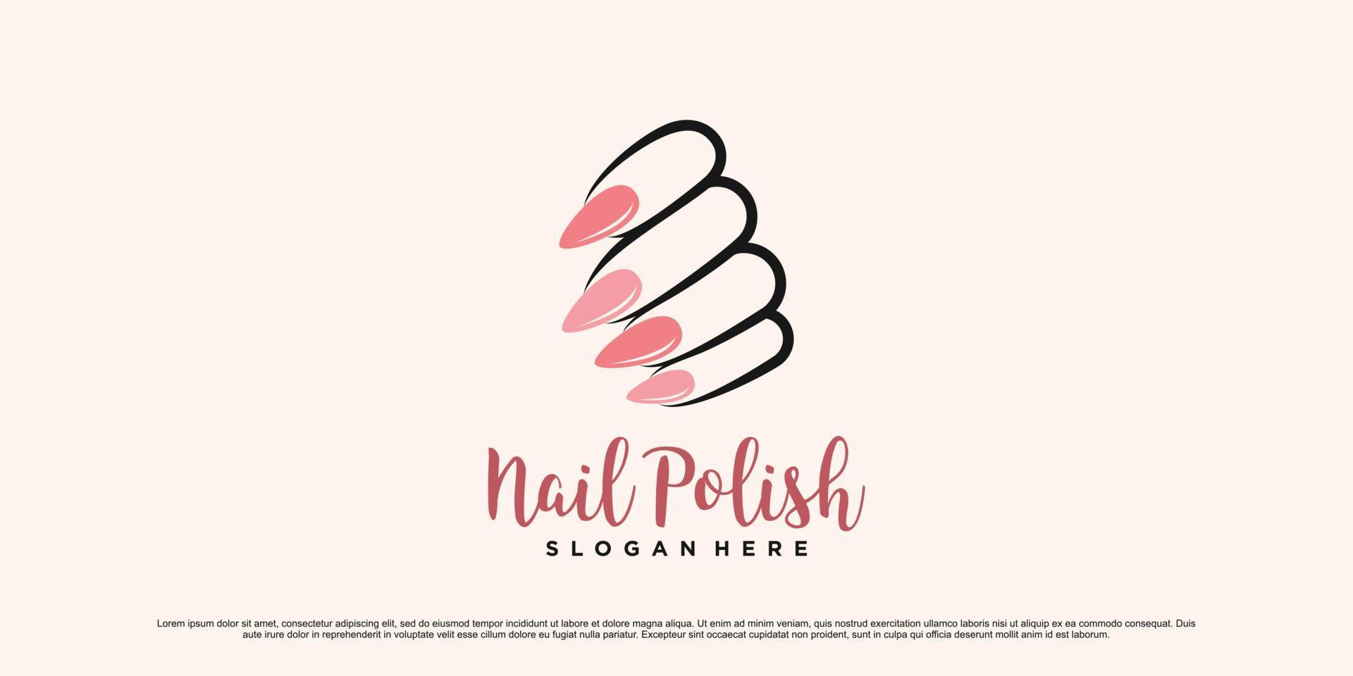 diseño de logotipo de esmalte de uñas y manicura con icono de manos de mujer y vector premium de concepto creativo