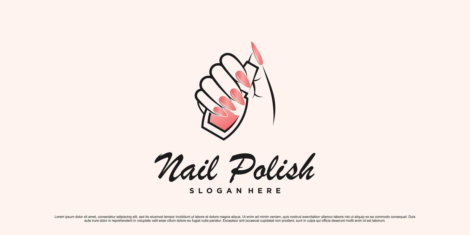 Nail polish and manicure logo design with woman hands and bottle icon Premium Vector
